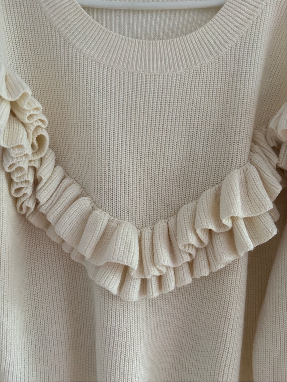 FRAME Ruffle Yoke Ribbed Sweater Off White size M - Picture 7 of 14